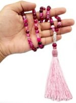 Crystal Souq Natural Pink Stripe Agate 99-Bead Tasbeeh – Healing Gemstone Misbaha with Wooden Gift Box - Image 3