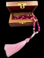 Crystal Souq Natural Pink Stripe Agate 99-Bead Tasbeeh – Healing Gemstone Misbaha with Wooden Gift Box - Image 4