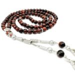 Red Tiger Eye Stone Islamic Muslim 99 Prayer Beads, Tesbih, Tasbih, Tasbeeh, Misbaha, Rosary, Worry Beads, Red Tigers Eye, Bead Size 8 mm, Wooden Gift Box