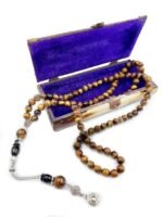 Natural Tiger Eye Stone Beads Misbaha Tasbeeh Islamic Prayer 99 Beads Tasbih,  with Wooden Gift Box - Image 2