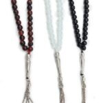 Natural Opalite, Black Tourmaline and Agate 33 Beads Stone Prayer Tasbih, Misbaha Tasbeeh | Meditation Tool for Serenity, Peace & Positive Energy | Bead Size : 8 MM