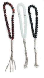 Natural Opalite, Black Tourmaline and Agate 33 Beads Stone Prayer Tasbih, Misbaha Tasbeeh | Meditation Tool for Serenity, Peace & Positive Energy | Bead Size : 8 MM