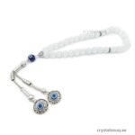 CRYSTAL SOUQ Natural Selenite Beads Tasbeeh with Evil Eye Charms 33 Beads Misbaha