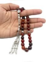 Natural Red Agate Stone Prayer 33 Beads Tasbih | Natural Stone Misbaha for Unisex Adults | For Peaceful Meditation and Positive Energy | Bead Size : 10 mm | Pack of 1 - Image 2