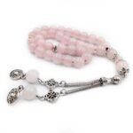 Natural Rose Quartz Tasbih 33 Beads, 10mm Beads Misbaha Rosary with Wooden Box