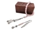 Natural Rose Quartz Islamic Prayer Beads - Wooden Gift Box - Image 3