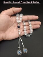 Natural Selenite With Evil Eye Charm Beads Tasbeeh Misbaha - Image 4