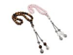 Islamic Prayer Beads Tasbih Rose Quartz Tiger Eye Stone Misbaha Rosary Tasbeeh Counter 33 Beads Men & Womens Tasbih Prayer Beads, Couple Gifts, Bead Size 10 mm, Wooden Gift Box