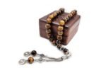 Islamic Prayer Beads Tasbih Rose Quartz Tiger Eye Stone Misbaha Rosary Tasbeeh Counter 33 Beads Men & Womens Tasbih Prayer Beads, Couple Gifts, Bead Size 10 mm, Wooden Gift Box - Image 4