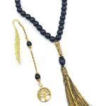 Black Tourmaline Gemstone Islamic Prayer Beads | 33 Beads Tasbih Misbaha Rosary Tasbeeh 8mm | Protective Energy Stones for Dhikr, Meditation, Spiritual Healing | Premium Bookmark Included