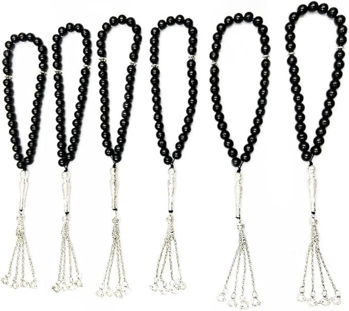 tourmaline_tasbih_6pcs_33beads Black Tourmaline Stone Islamic Prayer Beads Set | 33 Beads 8mm Tasbih Misbaha Rosary, Set of 6 | Healing Crystals for Protection & Positive Energy | Thoughtful Gift for Men & Women - Image 1