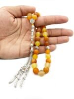 Natural Yellow Agate Matte Finish Stone Beads Tasbeeh 33 Beads - Image 3