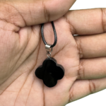 CRYSTALSOUQ Natural Obsidian Stone Pendant Clover Shape