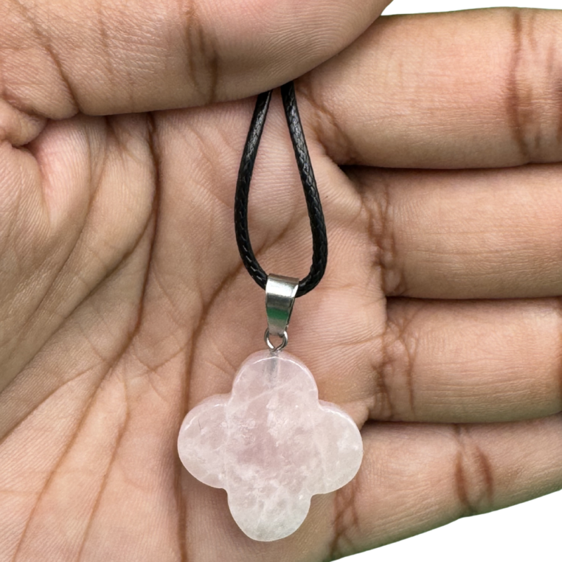 Natural Rose Quartz Clover Shape Pendant