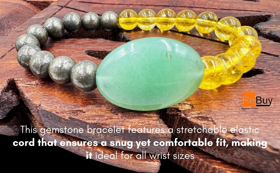 Gemstone bracelet stretchable elastic cord design close up view