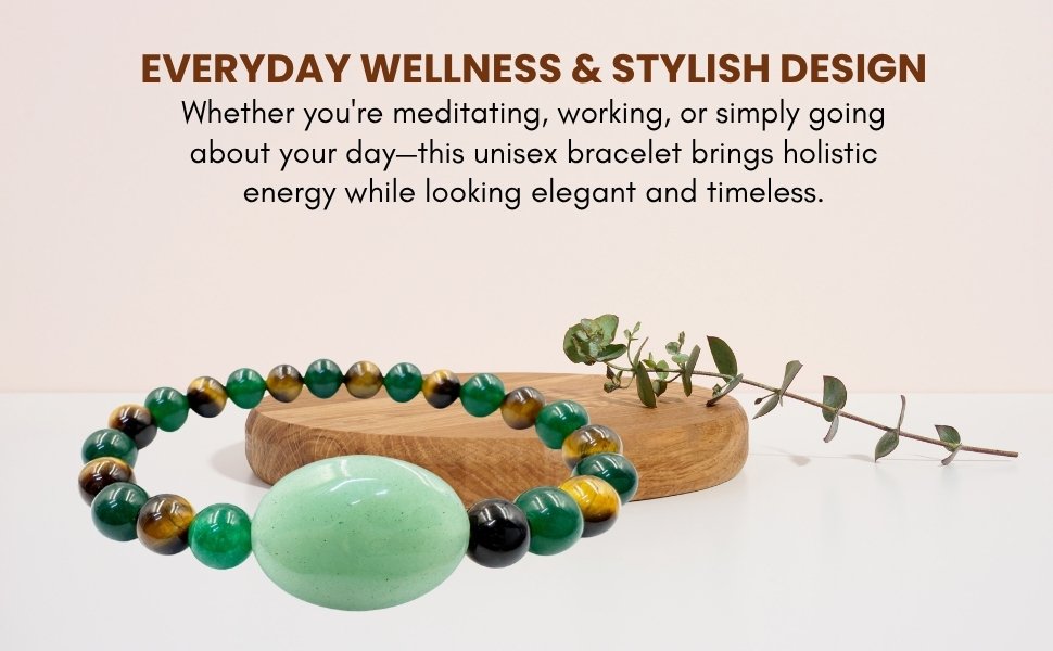Lifestyle shot showcasing the bracelet resting on a round wooden presentation board