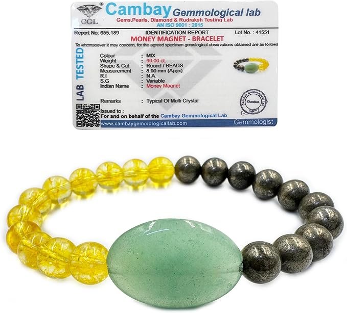 REBUY Natural Citrine Pyrite Green Aventurine Money Magnet Bracelet (8mm) REBUY Natural Citrine Pyrite Green Aventurine Money Magnet Bracelet (8mm) - Image 1