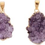 REBUY Natural Druzy Amethyst Raw Pendant with Gold Plated Edge for Men & Women