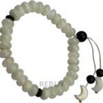 REBUY Natural Mother of Pearl 33-Bead Tasbih Bracelet with Elegant Crescent Charm (8x5mm)