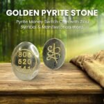 REBUY Natural Pyrite Oval Stone Engraved with Money Switch Word Coin & Sacred Zibu Symbol