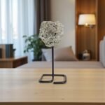 REBUY Natural Pyrite Raw Cluster with Elegant Black Metal Display Stand (11 CM)