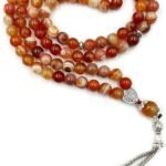 REBUY Natural Red Agate 99-Bead Islamic Prayer Tasbih Handcrafted Misbaha with Tassel & Gift Box