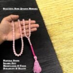REBUY Natural Rose Quartz 99-Bead Islamic Prayer Tasbih Handcrafted Misbaha with Luxury Wooden Gift Box