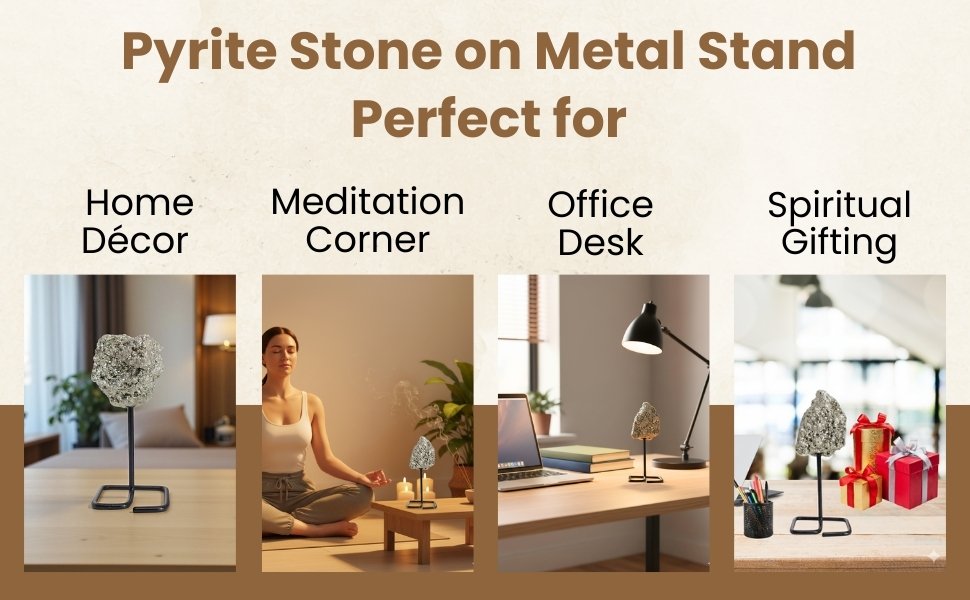 Four-panel lifestyle display for Home Decor, Meditation Corners, Office Desks, and Gifting
