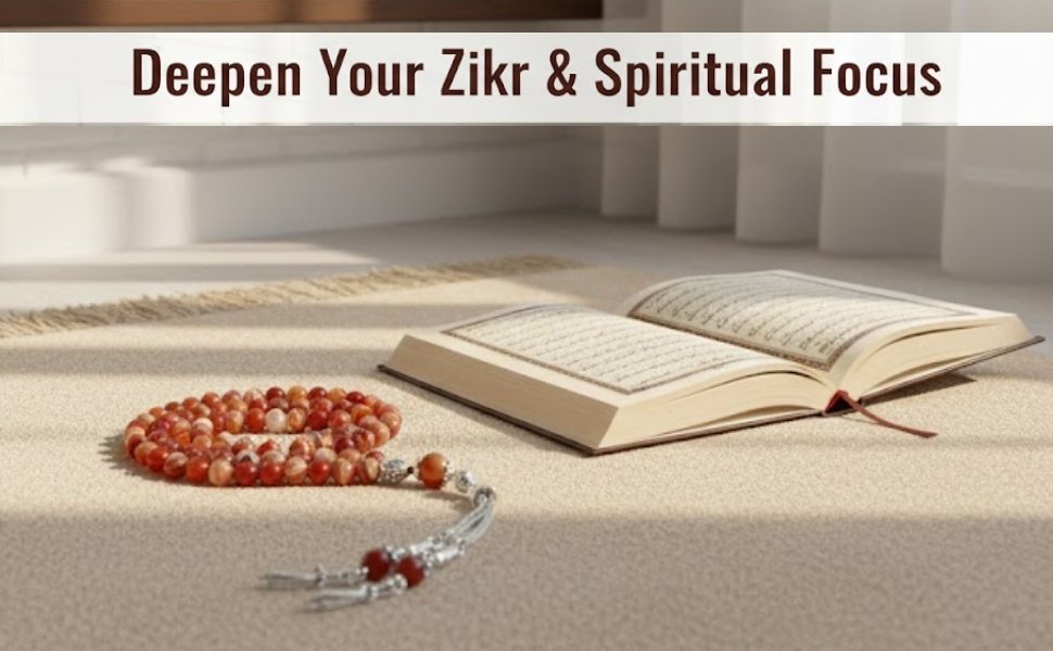 Deepen Your Zikr & Spiritual Focus with Red Agate Tasbih beside an open Quran