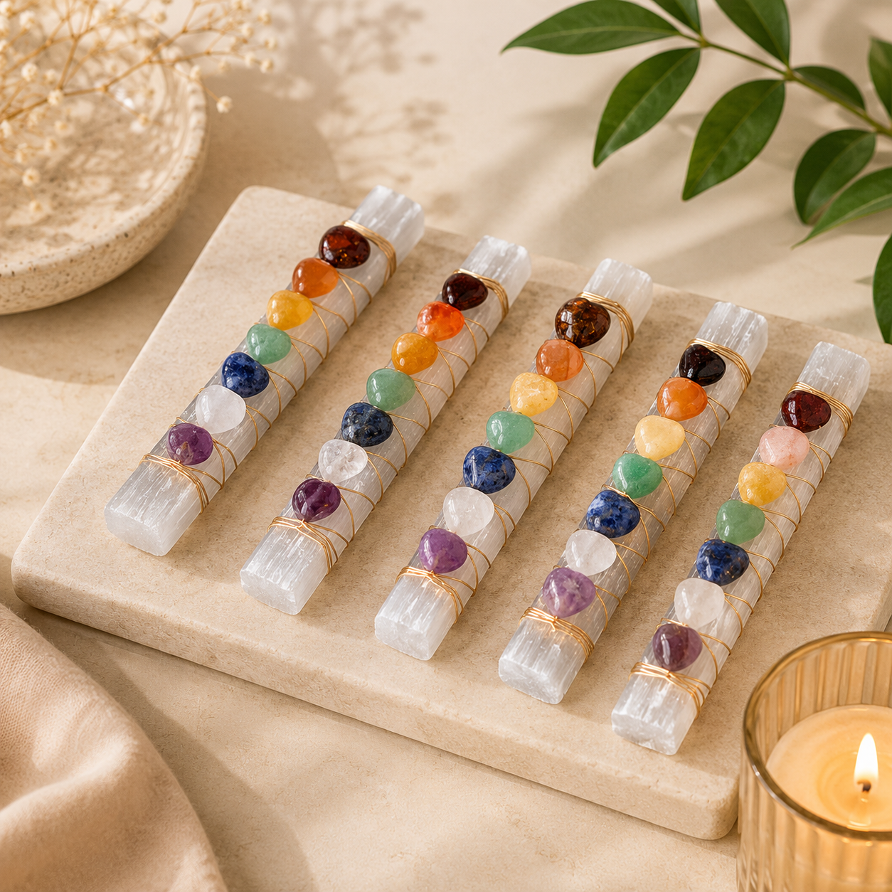 CrystalSouq 7 Chakra Selenite Crystal Healing Wand CrystalSouq 7 Chakra Selenite Crystal Healing Wand - Image 1