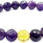 CrystalSouq Amethyst & Citrine Diamond Cut Gemstone Bracelet for Abundance & Intuition