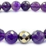 CrystalSouq Amethyst & Pyrite Diamond Cut Gemstone Bracelet for Wealth & Intuition