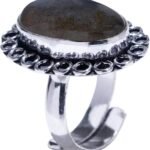 CrystalSouq Labradorite German Silver Adjustable Flower Ring for Intuition & Protection