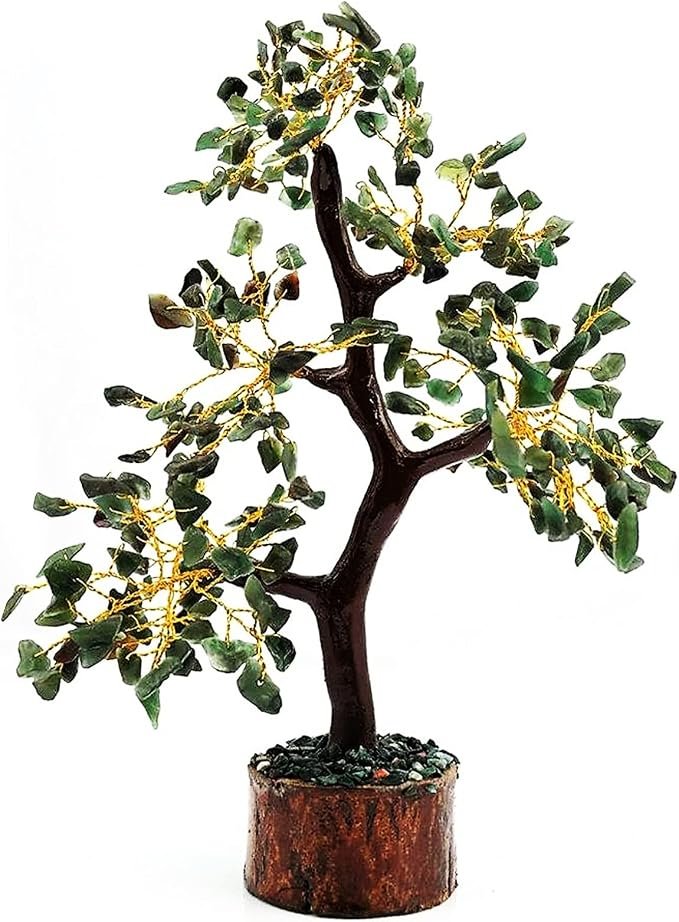 CrystalSouq Natural Dark Green Jade Gemstone Tree for Wealth & Heart Chakra - 2 CrystalSouq Natural Dark Green Jade Gemstone Tree for Wealth & Heart Chakra (300 Beads / 10-12 Inch) - Image 1