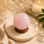 CrystalSouq Natural Rose Quartz 30mm Crystal Sphere with Wooden Base