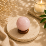 CrystalSouq Natural Rose Quartz 40mm Crystal Sphere with Decorative Stand