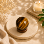 CrystalSouq Natural Yellow Tiger Eye 30mm Crystal Sphere for Confidence & Grounding