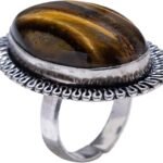 CrystalSouq Tiger Eye German Silver Adjustable Flower Ring for Courage & Confidence