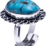 CrystalSouq Turquoise German Silver Adjustable Flower Ring for Calm & Communication