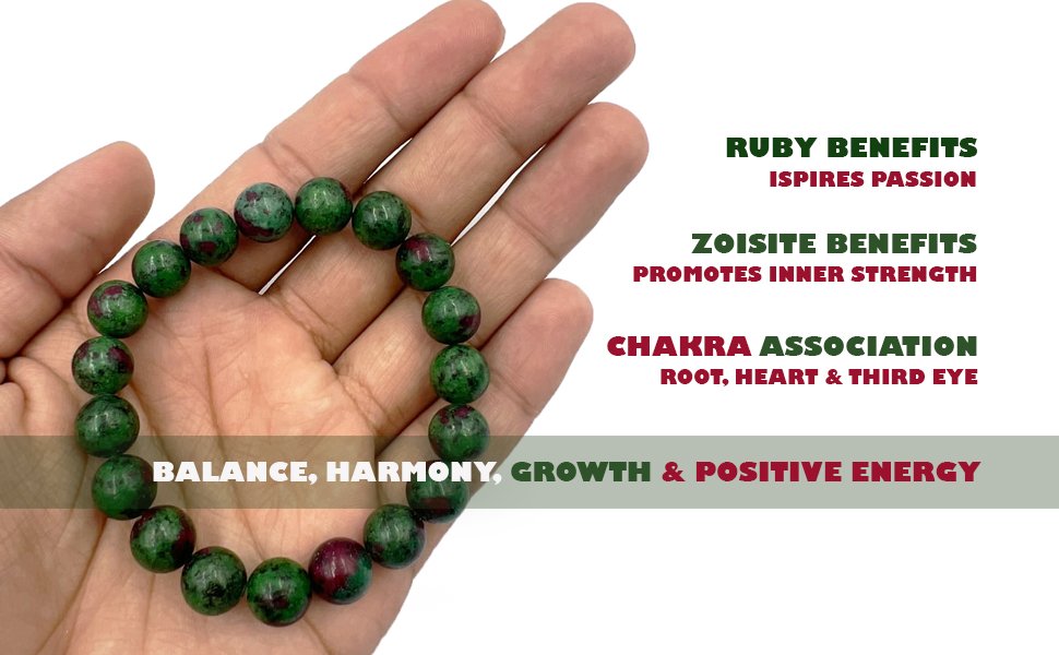 Ruby Zoisite Crystal Bracelet for Triple Chakra Alignment and Positive Energy