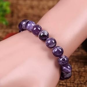REBUY Natural Amethyst Healing Crystal Bracelet 10mm