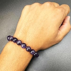 Chakra Balancing Amethyst Bracelet on Wooden Stand Showcase