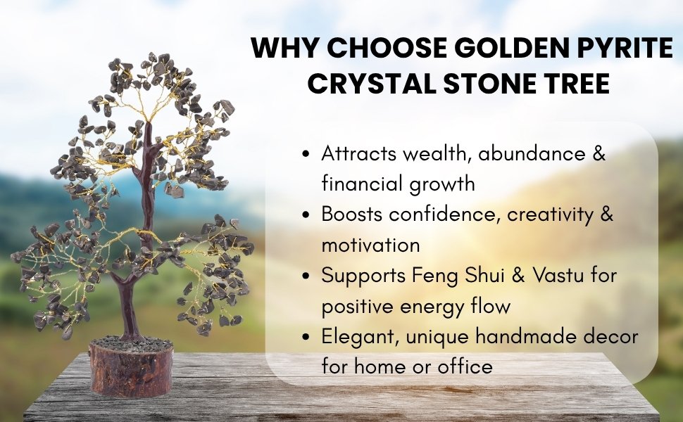 Golden Pyrite Crystal Stone Tree Banner
