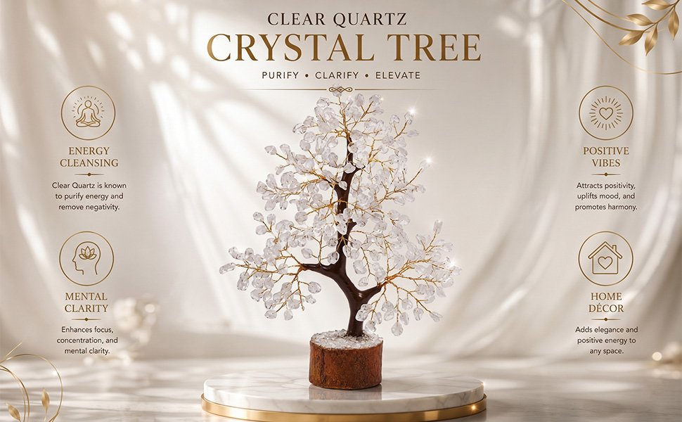 Natural Clear Quartz Crystal Tree Banner
