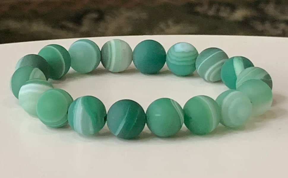 REBUY Natural Green Agate Healing Crystal Bracelet 10mm