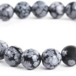 REBUY Natural Snowflake Obsidian Healing Crystal Bracelet – Certified 10mm Polished Grey & Black Gemstone Beads Stretch Bracelet for Men & Women (Pack of 1)