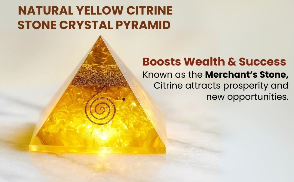CrystalSouq Natural Yellow Citrine Stone Crystal Pyramid for Abundance and Opportunity