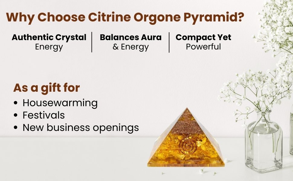 Premium Citrine Orgone Pyramid Gift Idea for Housewarming and Business Openings