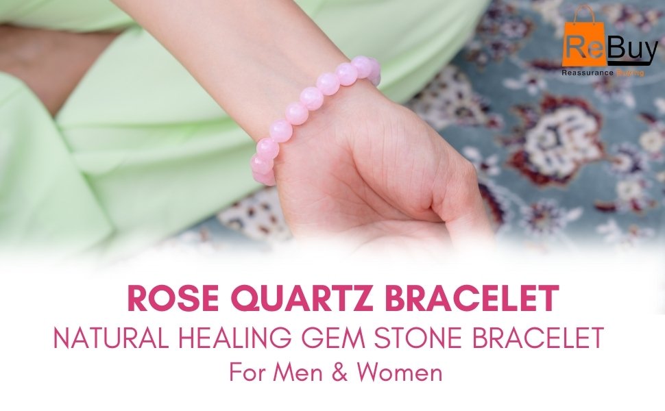 REBUY Rose Quartz Bracelet - Natural Gemstone Certified and Stretchable Fit