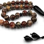 CrystalSouq Natural Jasper Stone 33-Bead Tasbih Misbaha with Black Agate Tassel & Velvet Box